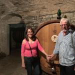 Cynthis and Freddy in the 10th century ageing cellars at Verrazzano.