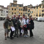 In Piazza Amphitheater in Lucca with our guide Gabriele.