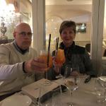 Mike and Barb enjoy an Aperol Spritzer at our dinner in Sorrento.
