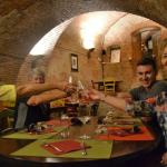 A toast to Tuscany in the underground cafe.