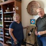 Patti and Frank enjoy the wine shop.