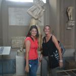 Emily and Rhonda with the god of wine Bacchus in the Vatican Museum.