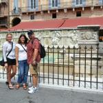 Rhonda, Emily and Ryan at the Fountain of Joy in Siena's Il Campo.