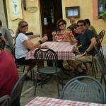 Enjoying, well sort of, some Lemoncello in Monterriggione.