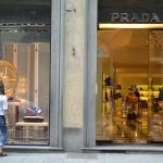 Emily checking out the Prada store across from the hotel.