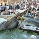 Cindy is brave and tries a fresh drink from the Sunken Boat Fountain.