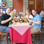 Brad, and Cindy with their son David and his wife Erin enjoy their meal 'al fresco'.