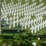 The marble crosses and stars of David in the American Military Cemetery.