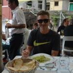 Enjoying a lunch of a local favorite, pesto in Riomaggiore.