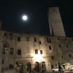 Amost full moon rising over San Gimignano.