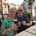 Enjoying a local beer in Venice.