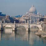 St. Peter's Basilica as seen from the Tiber River.
