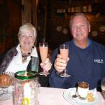 Enjoying dessert and a Bellini in Venice.