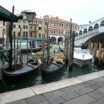 Heading across the Rialto Bridge.